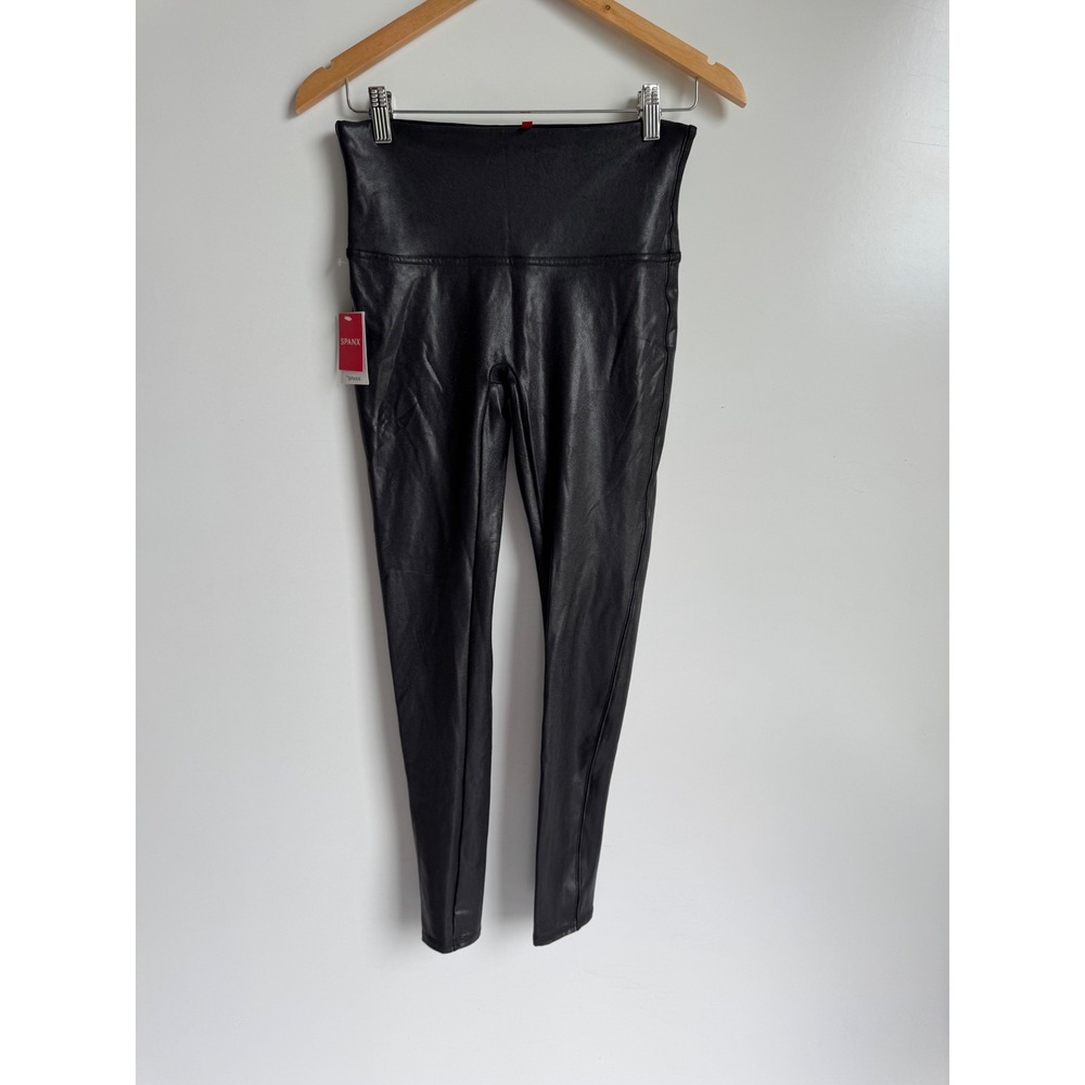 Spanx Faux Leather Leggings Black High Waisted Chic Edgy Moto Large NEW pullon
